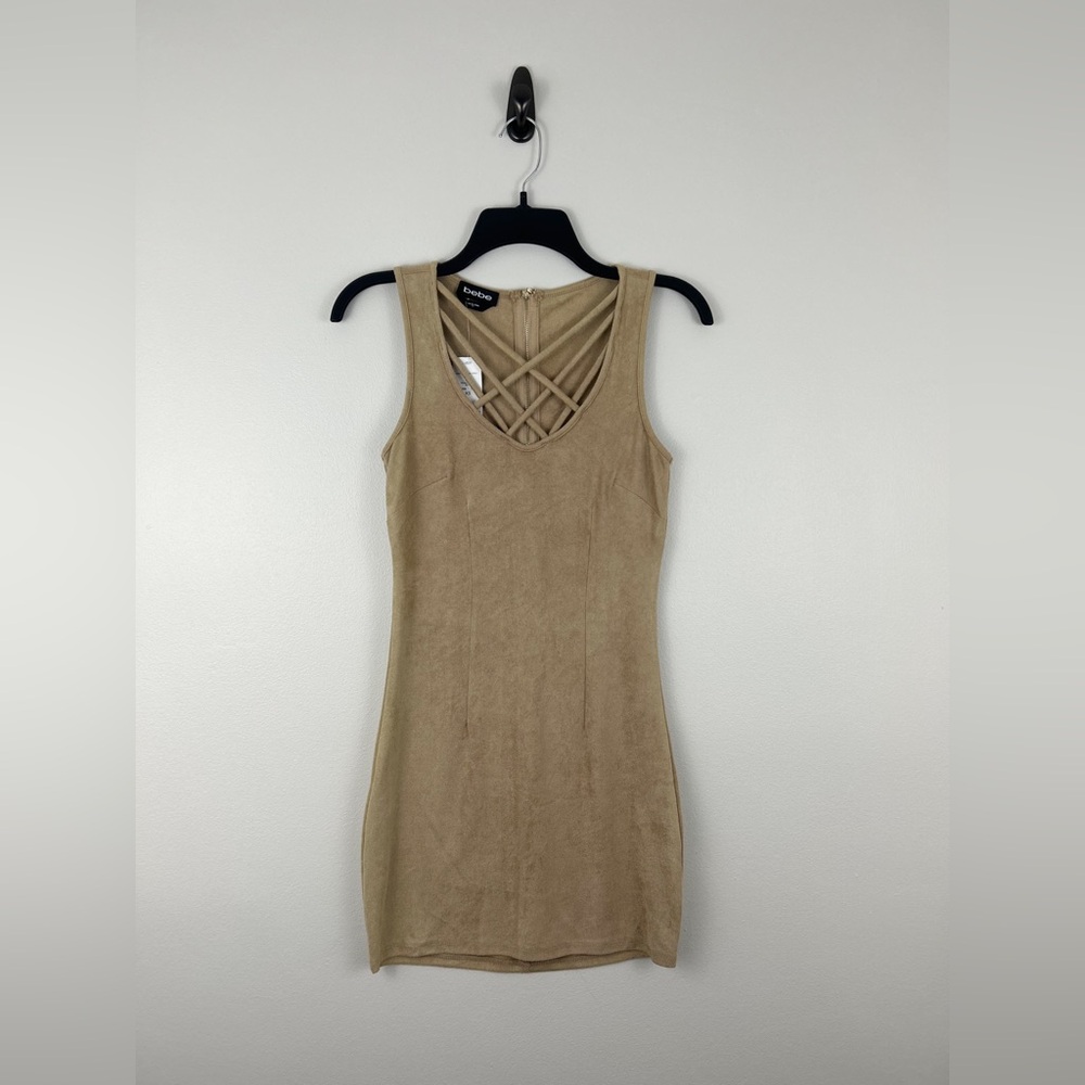 Bebe Faux Suede Cassie Strap Detail Bodycon Dress